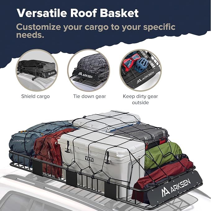 ARKSEN 84" x 39" x 6" Roof Rack Basket with Extension & Waterproof Cargo Bag, 150 lb Heavy-Duty Steel Cargo Carrier, Fits Crossbars up to 1.38" Thick, for SUV & Pickup Truck