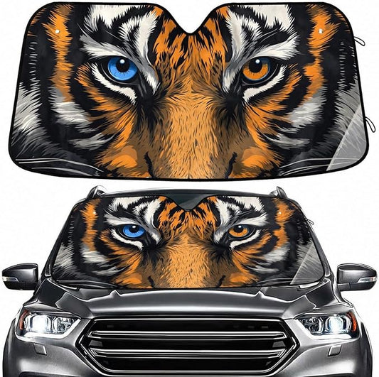 Tiger Blue Orange Eyes Windshield Sun Shade for Car Auto SUV Truck Foldable Front Window Sunshade Sun Visor Protector Block UV Rays Reflect Heat, 55" x 28"
