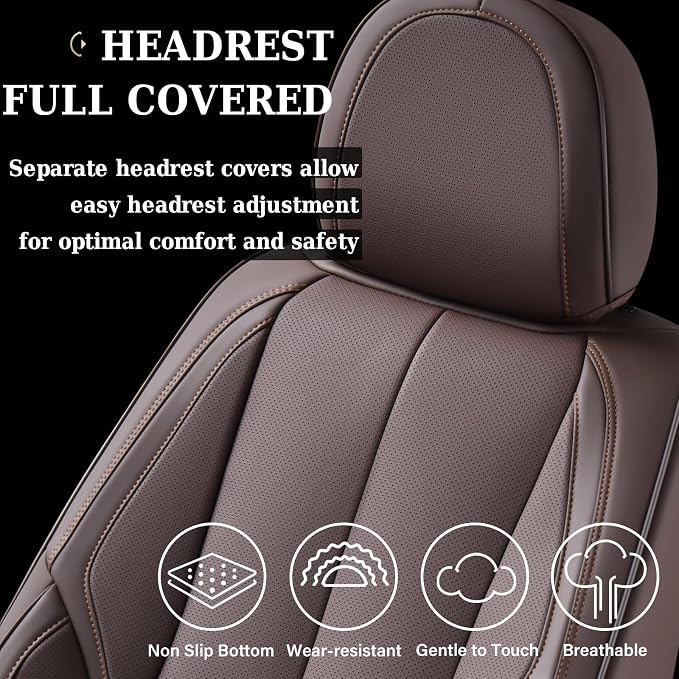 Coverado Car Seat Covers Full Set, Seat Covers for Cars, Car Seat Covers Front Seats and Back, Brown Car Seat Protector Waterproof, Nappa Leather Car Seat Cushion Fit for Most Cars