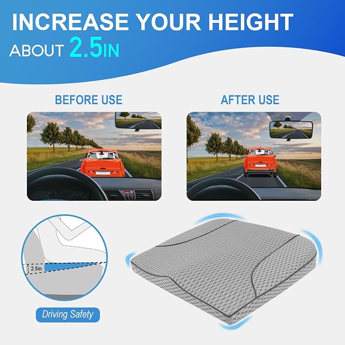 Lofty Aim Car Seat Cushion, Comfortable Memory Foam Seat Pillow for Driving, Sciatica-Back Pain Relief, Cushion for Car-Truck, Office, Wheelchair - Mesh Gray