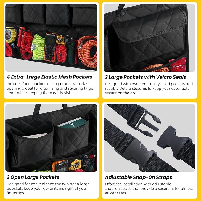 Car Trunk Hanging Organizer 3D Textured Ripple Design, Cotton-Padded Farewell to Collapse, Reinforced Stitching, Extra-Wide Pocket, Backseat Grocery Storage Bag with 8 Pockets for SUV,Truck,Van
