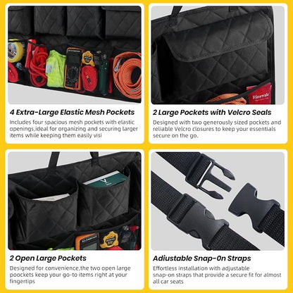 Car Trunk Hanging Organizer 3D Textured Ripple Design, Cotton-Padded Farewell to Collapse, Reinforced Stitching, Extra-Wide Pocket, Backseat Grocery Storage Bag with 8 Pockets for SUV,Truck,Van