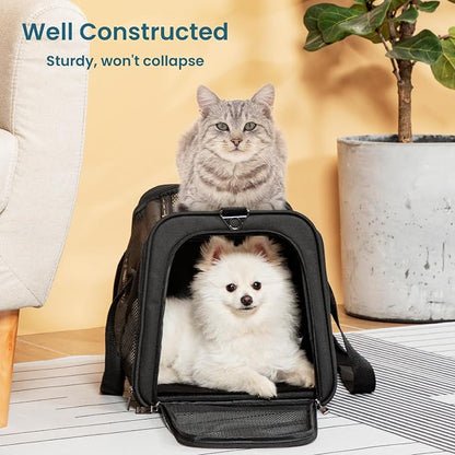 Airline Approved Cat Carrier, Soft-Sided Collapsible Pet Carrier for Travel, 3 Carrying Ways, Lightweight and Ventilation on 5 Sides, Escape Proof, with Soft Fleece Pad