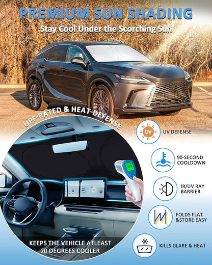 Sun Shade for Lexus RX 350/350h 300 450/450h Windshield Sunshade Custom Fit 2023-2025 Lexus RX Accessories Front Window Cover Retractable Sun Visor Protector Keep Interior Cool UV Blocker