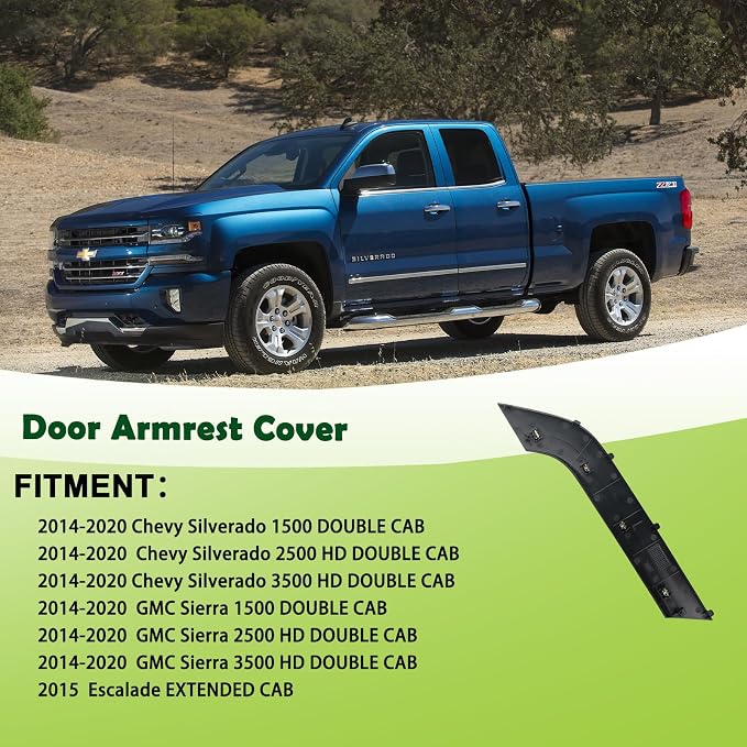 Door Armrest Cover Trim Front Left Driver Side Door Panel Arm Rest Bezel Black Compatible with 2014-2020 Chevrolet Chevy Silverado GMC Sierra Replaces 23291499 22824676