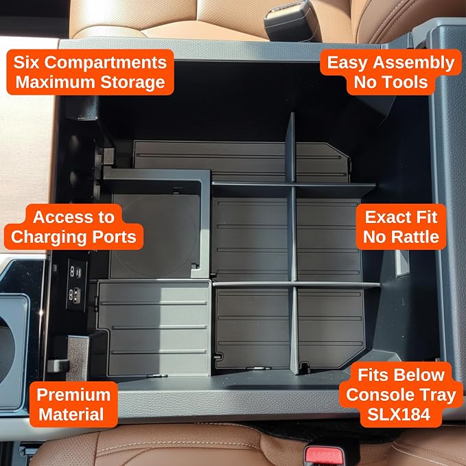 Vehicle OCD - Center Console Divider and Tray Organizer for Toyota Tundra (2022-2026) / Sequoia (2023-2026) – Made in USA - NOT Compatible with Center Console Safe - SLX513