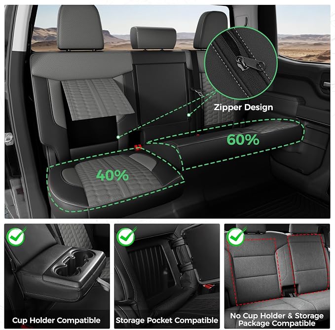 Custom Leather Seat Covers for Silverado/Sierra 1500 2019-2026, 2500HD 3500HD 2020-2026 Crew Cab Full Set with Jump Seat Cover (Armrest Storage Version Only), Truck Accessories