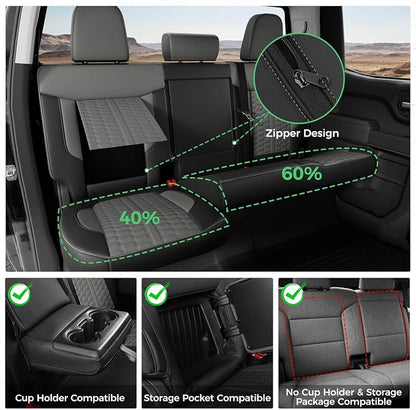 Custom Leather Seat Covers for Silverado/Sierra 1500 2019-2026, 2500HD 3500HD 2020-2026 Crew Cab Full Set with Jump Seat Cover (Armrest Storage Version Only), Truck Accessories
