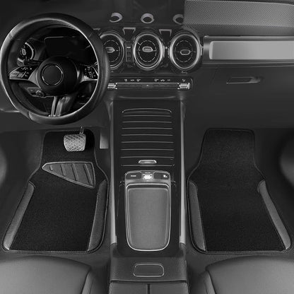 CAR PASS Microfiber Leather Steering Wheel Cover and Waterproof Car Floor Mats,Universal Car Combo Fit for 95% Sedan,SUV,Cars,14.5-15inch Anti-Slip Safety Comfortable Faux Leather Design(Solid Black)