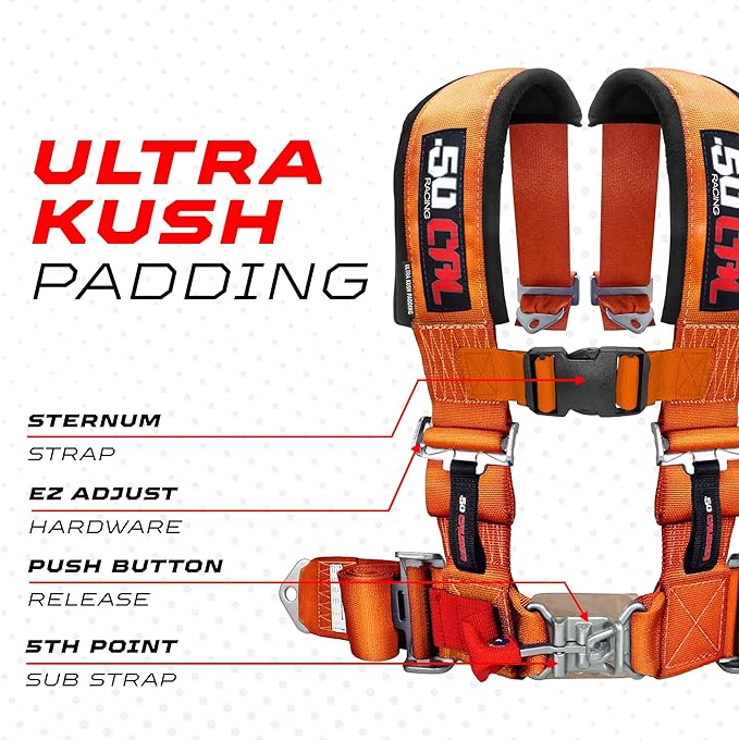 1pc 4 Point Harness for Bucket Seat, Quick Release, 9 Color Options, Racing Harness, Race Car, Off Road, UTV, RZR Orange, [6008A3]