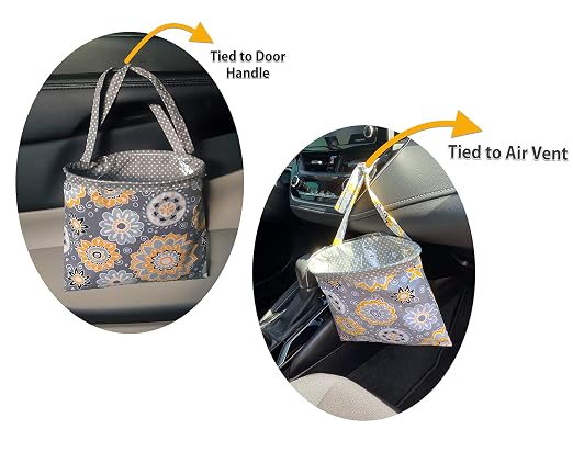 Car Trash Bag Hanging Front Seat Back Seat Headrest Console - Car Trash Bin with Reusable Waterproof Liner and Disposable Bags - Car Waste Basket (Small Purple)