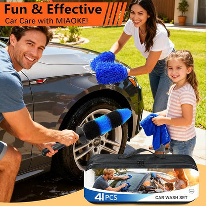 41Pcs Professional Car Detailing Kit, Car Wash Kit with Portable Handbag, Wet and Dry Use Car Cleaning Kit, Durable Drill Brush, Apply to Interior, Exterior, Wheels, Trucks, Motorcycles