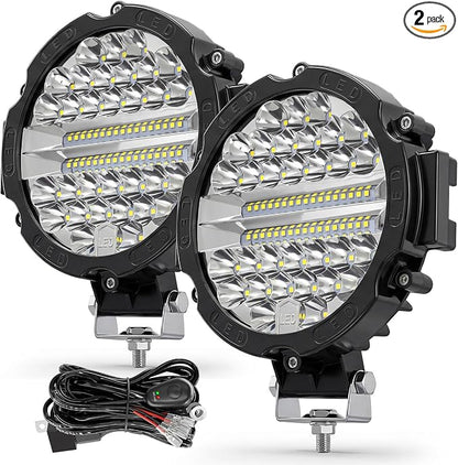 2PCS 201W Led Pod Lights, LikeSafe 7 Inch Round LED Light, 21000lm Off Road Lights Combo Beam Vehicle Accessories for Truck Tractor SUV ATV UTV with Wiring Harness, Black