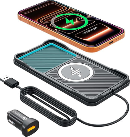 Wireless Car Charger,LANSEMKU Car Wireless Chargers Charging pad Non Slip 15w Fast Charger for Car Wireless Phone Charger for iPhone 16/15/14/13/12 Pro Max,Samsung for Android (Black-100cm Cable)