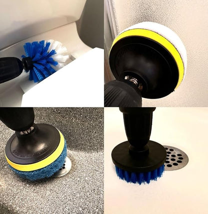 4 Piece Drill Brush Attachment Set, Scrubbing Pad and Sponge - Power Brush Scrubber Deep Cleaning Kit for Bathroom Kitchen Boat Car Grout Floor Tub Shower Tile Surfaces