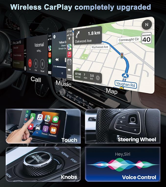 CarPlay Wireless Adapter, Compatible with CarPlay+Android Auto, Plug-and-Play, Mini Wireless CarPlay Adapter,Compatible with Apple iOS 10+ and Wired CarPlay Vehicles Manufactured After 2016.