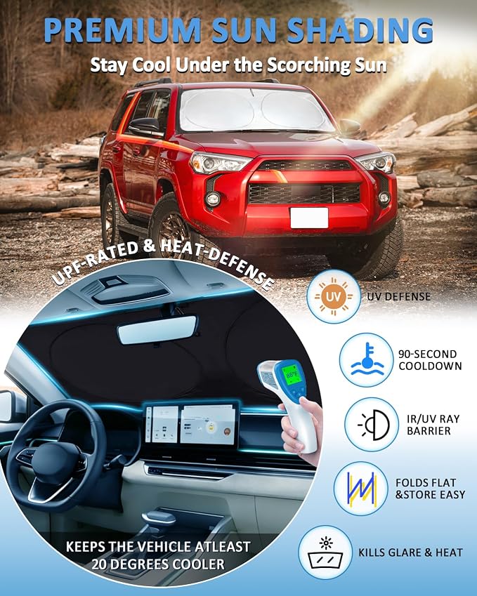 Custom Fit 4-Runner Windshield Sunshade for 4Runner 2010-2024 2025 4-Runner 5th Gen SUV, SR5 Trail Limited Front Window Shield Cover for Windshield Sun Visor Protector Block UV Car Accessories