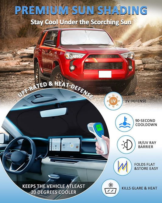 Sun Shade for 4Runner Windshield Sunshade fit for Toyota 4Runner 2010-2023 2024 2025 Accessories Foldable Front Window Cover Retractable Sun Visor Protector Keep Interior Cool