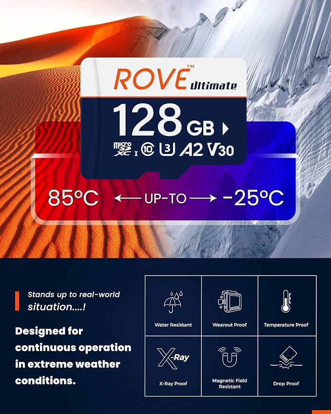 ROVE Ultimate Micro SD Card microSDXC 128GB Memory Card with USB 3.2 Type C Card Reader 512GB 170MB/s C10, U3, V30, 4K, A2 for Dash Cam, Android Smart Phones, Tablets, Games
