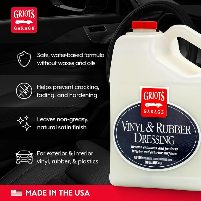Griot's Garage Vinyl and Rubber Dressing for Car Detailing, Exterior and Interior Auto Cleaner and Protectant for Trim, Tires, Plastic, and More, 11175, One Gallon