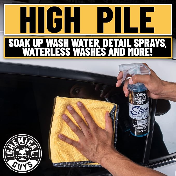 Chemical Guys Professional Grade Premium Microfiber Towels for Cars, Gold, 16" x 16", Ultra-Soft and Scratch-Free Car Detailing Cloths for Trucks, Motorcycles, and More - 3 Pack