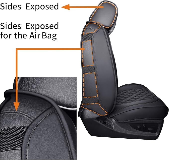 Aierxuan Chevy Silverado GMC Sierra 2 Front Seat Covers Pickup Custom Fit 2007-2026 1500 2500HD 3500HD Crew Double Extended Cab Waterproof Leather Seat Protectors(2 PCS Front, Black)