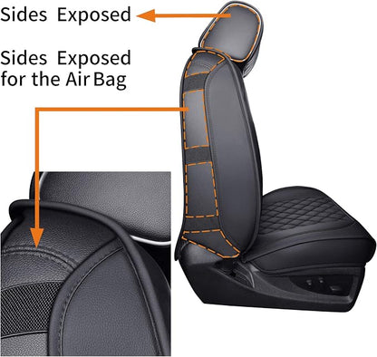 Aierxuan Chevy Silverado GMC Sierra 2 Front Seat Covers Pickup Custom Fit 2007-2026 1500 2500HD 3500HD Crew Double Extended Cab Waterproof Leather Seat Protectors(2 PCS Front, Black)