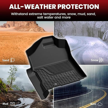LASFIT Floor Mats for 2002-2008 Dodge Ram 1500 Quad Cab, 2003-2009 for 2500/3500 Bucket Seating, Not Fit Have 4X4 Shifter, All Weather TPE Custom Fit Car Mats Floor Liners 1st & 2nd Row, Black