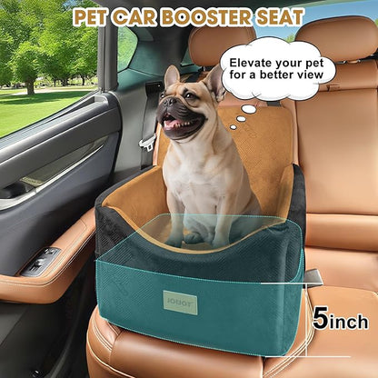 JOEJOY Dog Car Seats for Small Medium Dogs Under 35lbs, Dog Booster Seat with Detachable Washable Cover and Cushion, Memory Foam Pet Car Seat with Safety Belt and Storage Pockets (Brown)