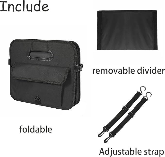 AOKJOY Car Trunk Organizer Car Storage Organizer Collapsible Multi Compartment Car Organizer Adjustable Straps Car Organizer for SUV(Black)