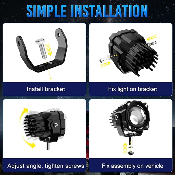 MICTUNING Light Pods 3 Inch 72W Square Off Road Driving Fog Lamp Spot Flood Beam Automotive Auxiliary Lighting for Motorcycle Bumper A-Pillar Roof, Pair