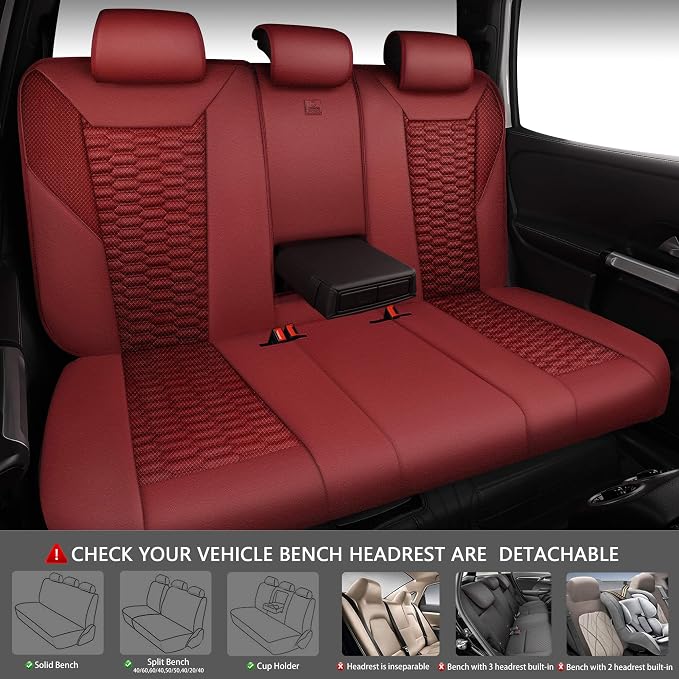 CAR PASS 3D Foam Mesh Leather Seat Covers Full Set, Wine Red Breathable Mesh Faux Leather Seat Covers for Car, Universal Fit for SUVs Vans Sedan Trucks Automotive,Armrest Airbag Compatible, Burgundy