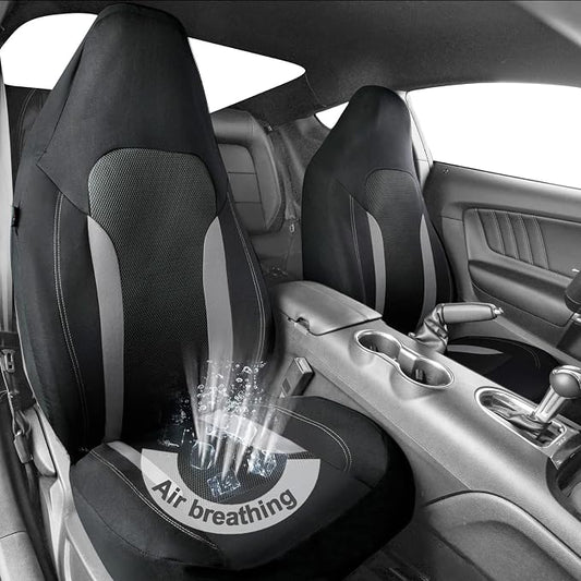 CAR PASS Bucket Gray Car Seat Cover Front Seats, 3D Air Mesh-100% Breathable Sporty Fabric High Back Airbag Compatible, Universal Fit Automotive SUV Truck Sedan Vans, Two Front 2 Piece Black Gray