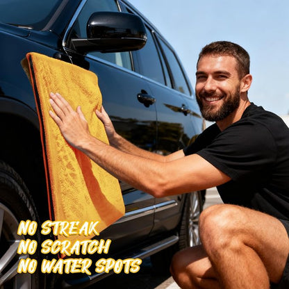 PUGPIU Microfiber Car Drying Towel Extra Large Super Absorbent 48"X24", 1400 GSM Flash Detail Car Wash Drying Towel Edgeless with Two Sided Soft Twisted-Loop, No Water Spots Streaks for Cars (Yellow)