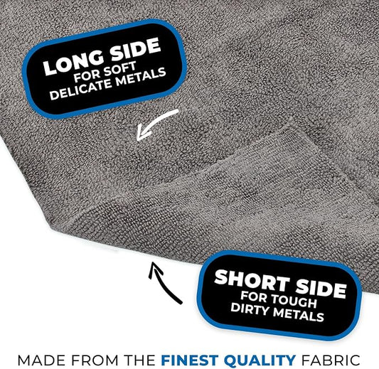 The Rag Company - The Miner - Professional Metal Polishing Microfiber Towels for Cars; Safe on High-End Wheels and Soft Metals, 70/30 Blend, Dual-Pile, 365GSM, 16in x 16in, Grey (10-Pack)
