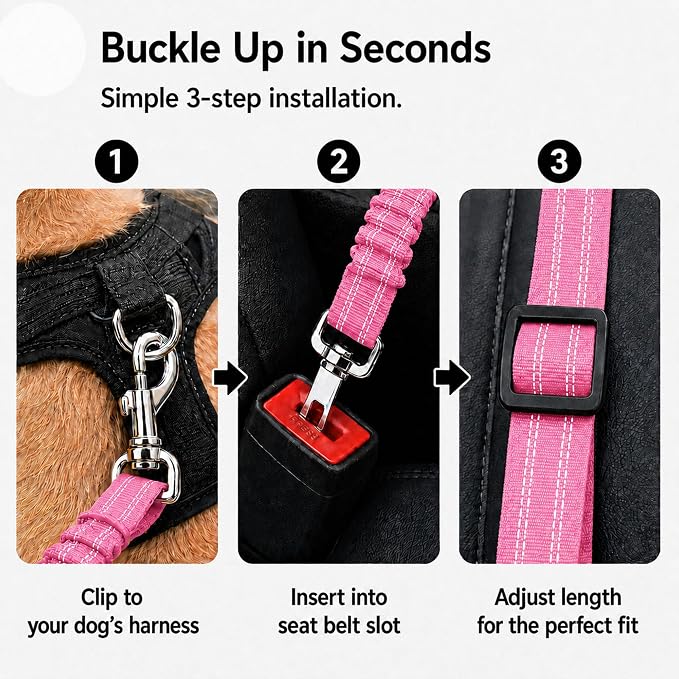 Dog Seat Belt 2Pcs, Retractable Pet Car Harness, Adjustable Dog SeatBelts for Vehicle, Nylon Pet Safety with Elastic Bungee