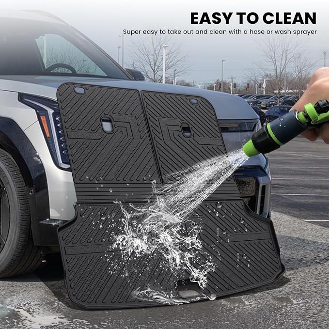 LASFIT Backrest & Cargo Mats for Kia EV9 2024-2026, All Weather TPE Easy Clean Durable No-Curling Custom Fit for Kia EV9 2026 2025 2024 Trunk Liners & Seatback, Black