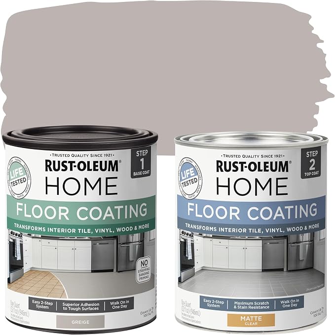 Rust-Oleum 367594 Home Interior Floor 2 Part Coating Kit, 2 Quarts, Matte Greige