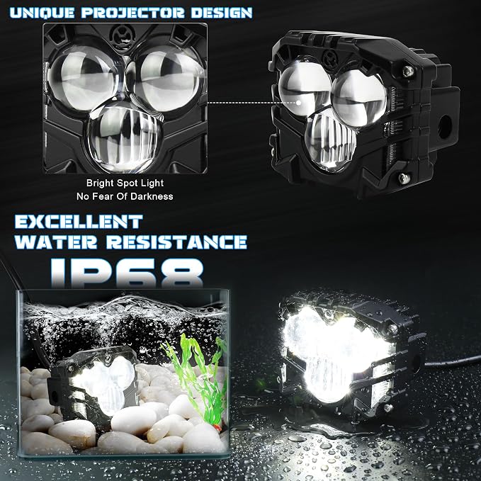 3 Inch LED Pod Lights, 40W Waterproof Off Road Light Pods with Projector Spot Beam Ditch Light LED Cube Lights for Trucks ATV SUV UTV 4x4 Boat, black