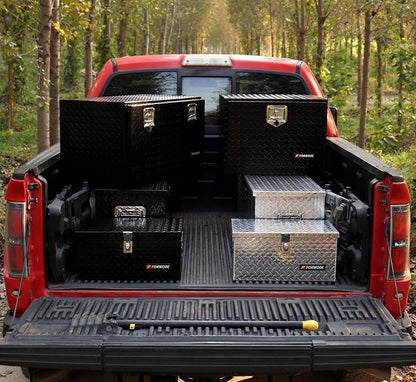 FORWODE 39 Inch Aluminum Truck Tool Box Lockable Truck Bed Tool Box Waterproof Truck Bed Storage Box with Gas Struts & Side Handle Truck Tool Chest for Pickup, Truck Bed, RV, Trailer&Garage (Silver)