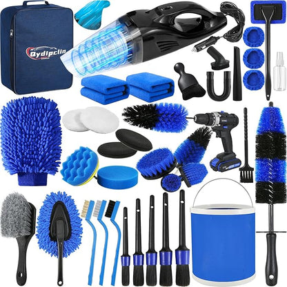 Qydipclin 39Pcs Car Detailing Kit, Car Detailing Brush Set, Car Wash Cleaning Kit, Car Detailing Brushes, Professional Car Care Kit for Interior Exterior Wheels, Blue