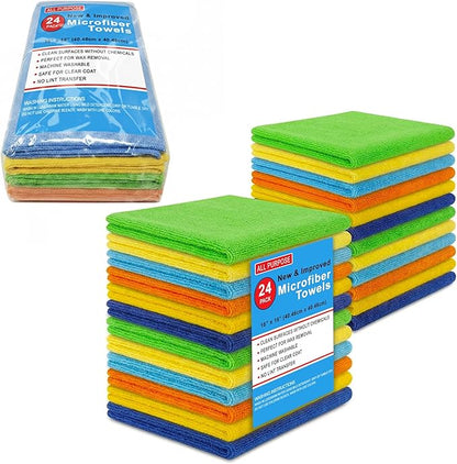 Blue Horizon Assorted Color Microfiber Cleaning Towels, Pack of 24, Ultra Soft Plush Washcloth Shop Towels, All Purpose Premium Microfiber Detailing Cleaning Cloths (16" x 16", Mix Color)