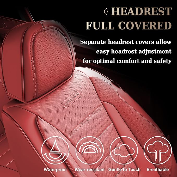 Coverado Car Seat Covers Front, Seat Covers for Cars, Waterproof Car Seat Cushions, 2-Pack Leather Carseat Seat Protectors, Universal Seat Covers Fit for Most Sedans SUV Pick-up Trucks(Red)