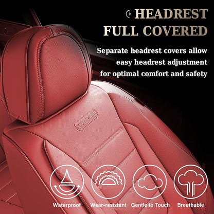 Coverado Car Seat Covers Front, Seat Covers for Cars, Waterproof Car Seat Cushions, 2-Pack Leather Carseat Seat Protectors, Universal Seat Covers Fit for Most Sedans SUV Pick-up Trucks(Red)