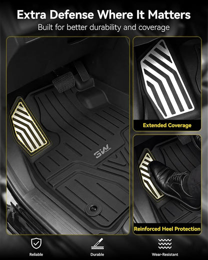 3W Floor Mats with Metal Pedals Fit for Honda CR-V 2023 2024 2025 2026 (Include Hybrid & CRV FCEV), All Weather TPE Waterproof Custom Fit Honda CRV Floor Liner 1st, 2nd Row Car Accessories Black