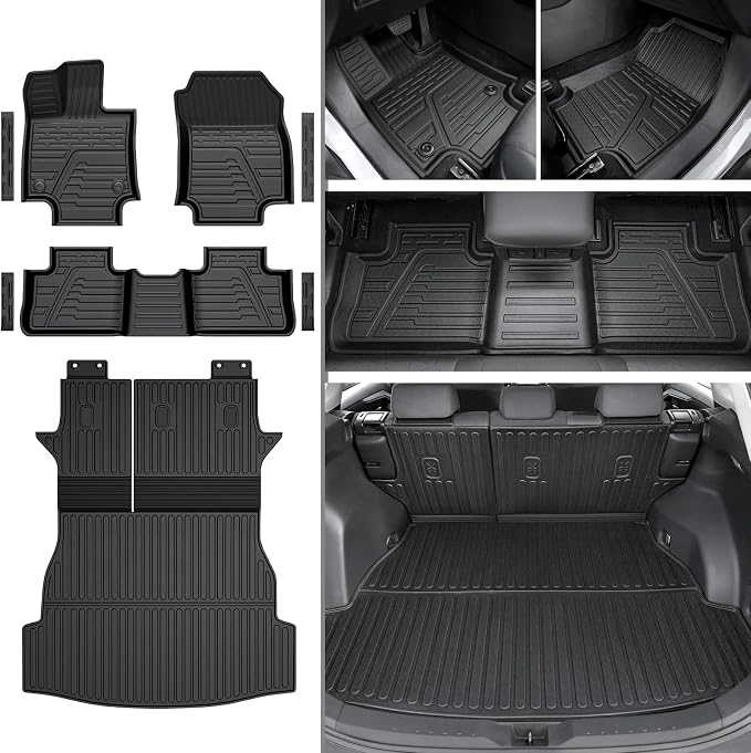 Floor Mats Set for Toyota RAV4 2019-2025 (Both for Gas & Hybrid), Extra Door Sill Guards, All Weather TPE Cargo Mat Backrest Mat Cargo Liner Car Accessories