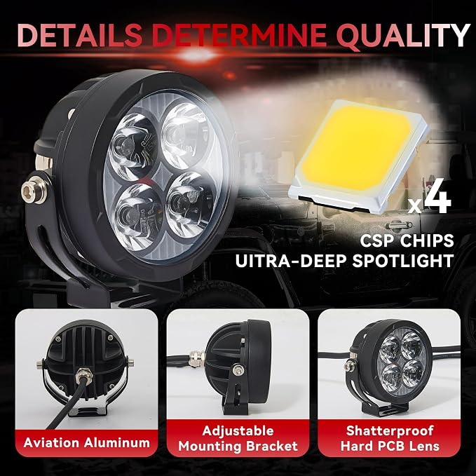 2PCS 3inch 80W LED Light Pods with Amber Covers, 9600LM Yellow Fog Light Pods LED Light Bar Offroad Driving Lights,for Jeep Wrangler Truck Car ATV SUV Motorcycle Cabin Boat (2Pcs 3Inch Lights)