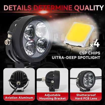 2PCS 3inch 80W LED Light Pods with Amber Covers, 9600LM Yellow Fog Light Pods LED Light Bar Offroad Driving Lights,for Jeep Wrangler Truck Car ATV SUV Motorcycle Cabin Boat (2Pcs 3Inch Lights)