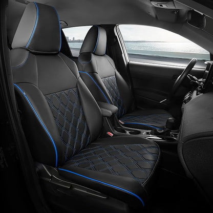 FREESOO for Toyota Corolla Seat Covers LE 2023 2024 2025 2026, Custom Fit Car Seat Covers Full Set, Waterproof Car Seat Cover Protector, Luxury Leather Seat Covers for Cars, Black Blue Full Set