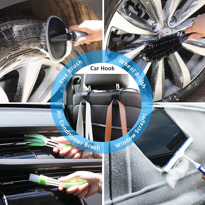 39Pcs Car Cleaning Wash Kit Interior Detailing Cleaner Kit with High Power Handheld Vacuum, Brush Set, Windshield Tool, Duster, Towels, Tire Brush, Complete Car Care Tools, Blue